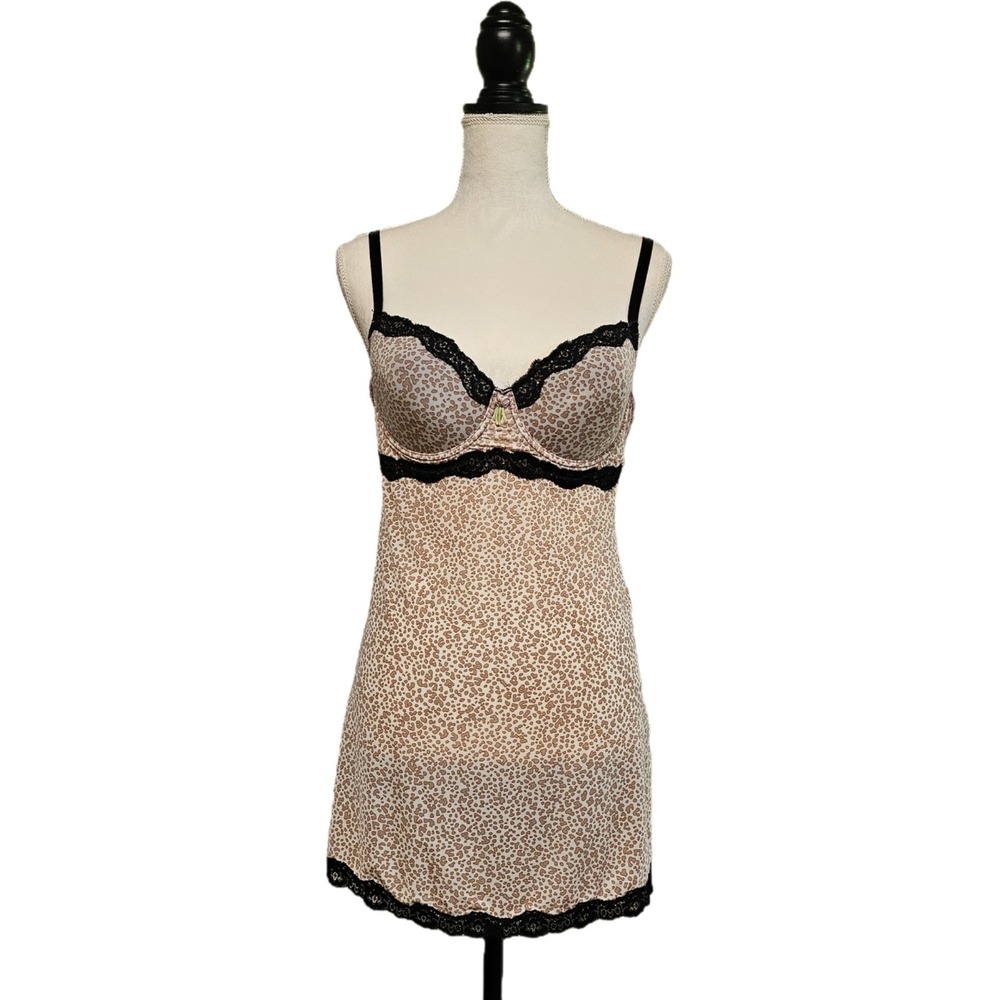 Vintage Y2K Rampage Cheetah Black Lace Trim Babydoll Mini Dress Lingerie Size 1X